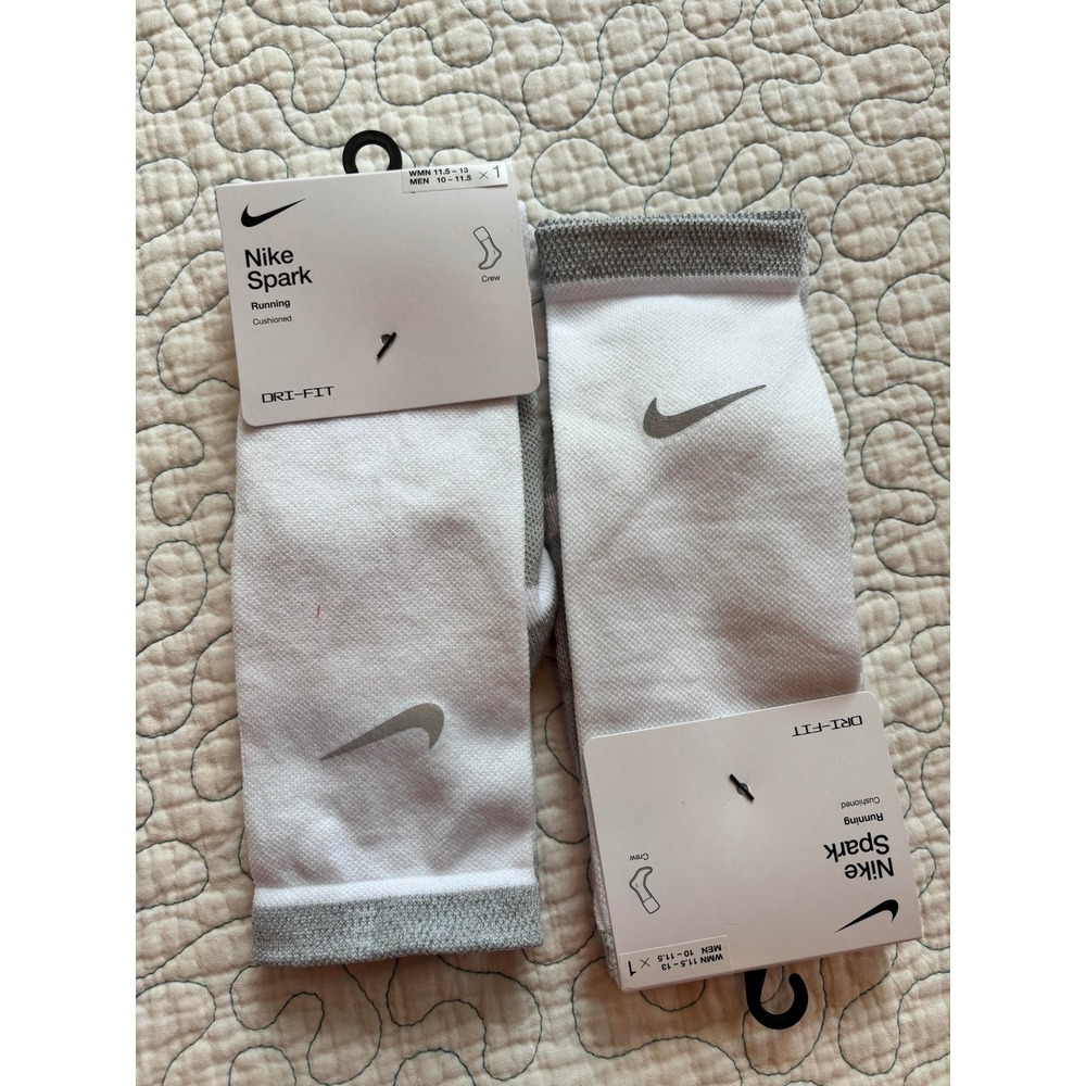 Nike Sparkโ Running Crew Socks White Grey Dri-FIT Cushioned Men 10-11.5